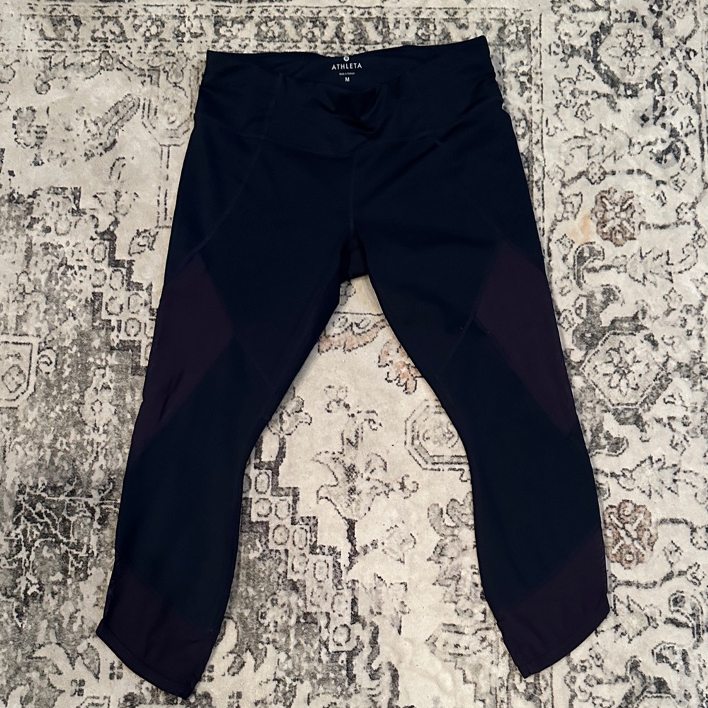 Athleta Black Leggings with Mesh Detailing